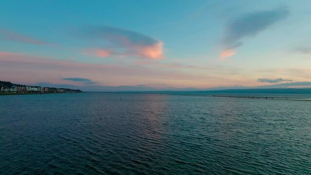 Drone footage of sunset scenery at West Kirby Beach, Liverpool, England.