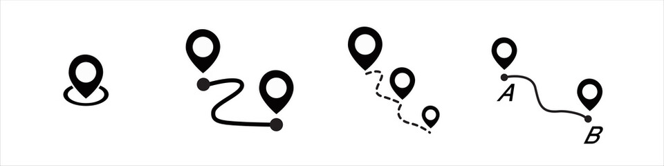 Location icon set. Pin signs Isolated on white background. Navigation map simbol in flat style. Simple abstract place icon in black.