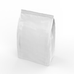 Fototapeta na wymiar Blank white foil or paper food stand up pouch mockup, snack sachet bag packaging mock up, 3d render illustration
