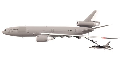Fototapeta na wymiar Aeroplane military refueling concept 3d render model