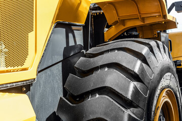 rubber wheels of a tractor, grader, bulldozer or construction equipment.