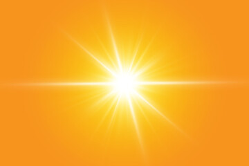 Warm sun on a yellow background. Leto.bliki solar rays.Оrange yellow background.