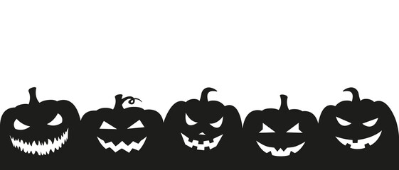 Halloween pumpkins silhouette on white background. Vector.