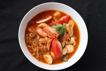 thailand food spicy tomyam shirmp soup in a bowl
