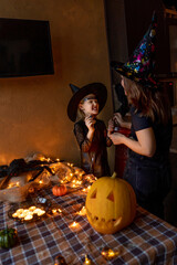 Mother and daughter preparation celebrate Halloween