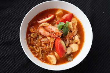 thailand food spicy tomyam shirmp soup in a bowl
