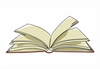 Continuous one line drawing of an open book with flying pages. Vector illustration of back to school educational supplies.