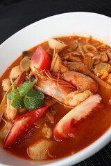 thailand food spicy tomyam shirmp soup in a bowl