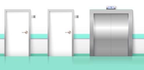 Hall doors with elevator realistic design interior