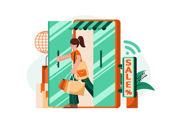 Online Shopping Store Illustration concept. Flat illustration isolated on white background