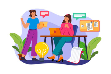 Girl Chatting With Employees Illustration concept. Flat illustration isolated on white background