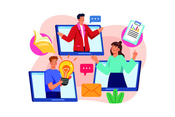 Online Business Conference Illustration concept. Flat illustration isolated on white background