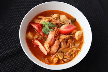 thailand food spicy tomyam shirmp soup in a bowl