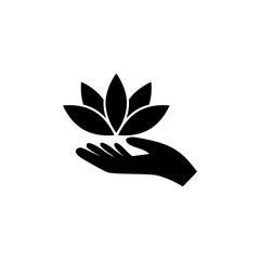 Lotus in hand icon isolated on white background