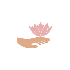 Lotus in hand icon isolated on white background