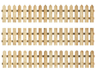 wooden picket fence isolated on white background