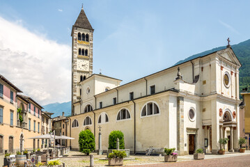 Fototapeta na wymiar View at the Church of Saint Martin in the streets of Tirano - Italy