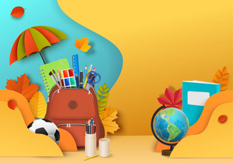 School autumn paper cut art vector background