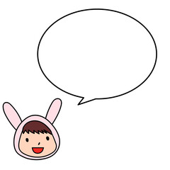 うさぎのフードをかぶったかわいい子供　吹き出し右のイラスト