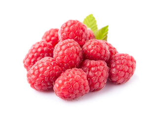 Sweet raspberry with leaves on white backgrounds