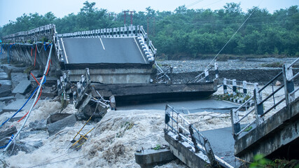 Disaster clouds burst in Himalayas heavy rainfall bridge collapsed. High-quality 4k 60P Apple...