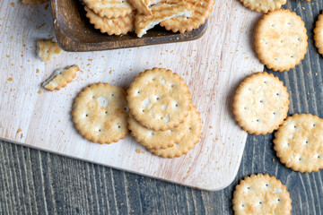 round wheat cookies with salt on the table