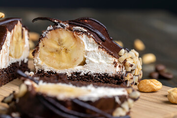 chocolate-drenched banana cake with cheese cream