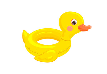 Duck inflatable float isolated on white. Vector cartoon flat illustration. Swimming pool or bathtub summer entertainment. Icon.