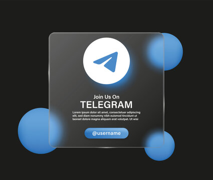 follow us on telegram in glassmorphism background with transparent glass . telegram logo icon button and blurred gradient circle shapes, social media icons logos. join us on social network platforms