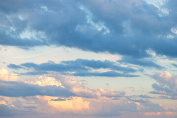 blue sky background, fluffy clouds on a summer day