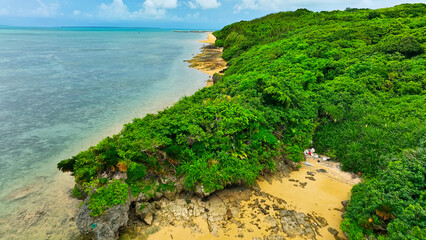 サンゴ礁のビーチ　空撮