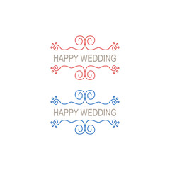 Happy Wedding Creative Symmetry Labels isolated On White