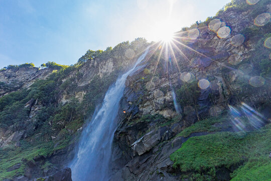 Foroglio waterfall on sunny day