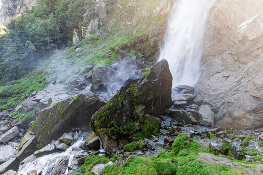 Foroglio waterfall splashing on rock
