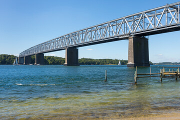 Fototapeta na wymiar Old bridge crossing the Little Belt between Funen and Jutland at Middelfart, Denmark