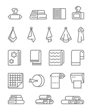 Towel Icons. Hygiene Paper Roll For Toilets Napkins For Bathroom. Vector Linear Symbols