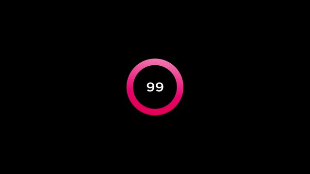 neon light loading animation round shape video, countdown 100 animation concept, circle progress bar, pink color