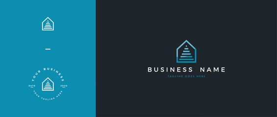 Simple and elegant home logo with luxury blue line art