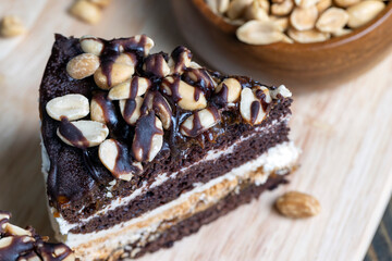 chocolate cake with nut filling and peanuts