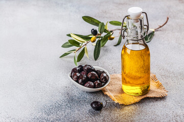 Olive oil in glass bottle