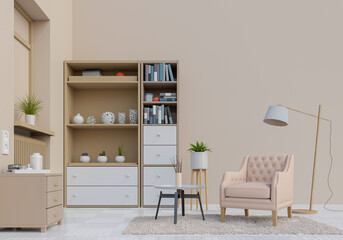 Fototapeta na wymiar interior living room with armchair. 3D render