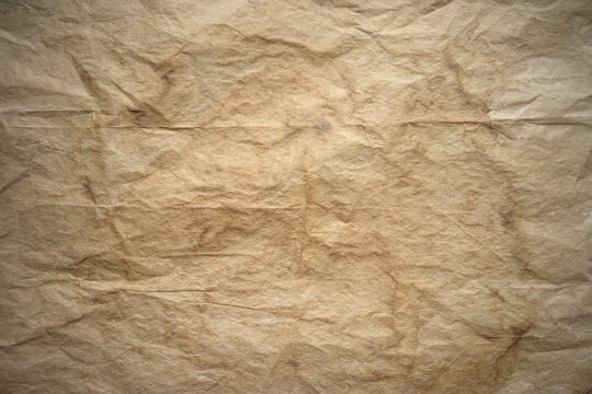 Photo of the texture of old yellowed paper. Crumpled paper with stains. Texture for aging text or photos. The blank background of the manuscript.
