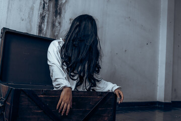 Girl ghost woman death the horror is screaming darkness and nightmare background of scary fear on...