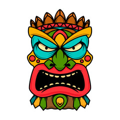 Illustration of tiki idol. Design element for poster, card, banner, emblem, sign. Vector illustration
