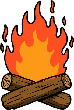 Illustration of campfire. Design element for poster, label, design. Vector illustration