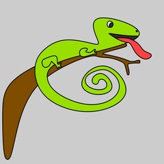 An illustration of a green chameleon on a branch