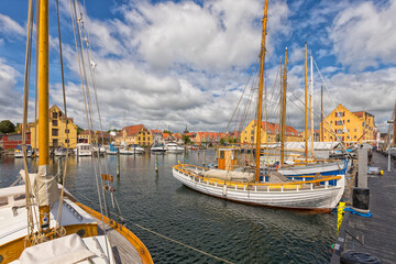Harbor with historic sailboats at Svendborg, Funen, Denmark