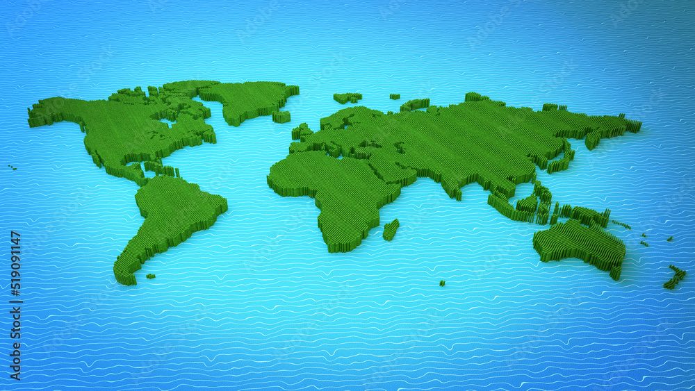 Poster Map planet earth/Planet earth with continents, consisting of 3d elements. The technological background can be used to demonstrate the processes of science and education. 