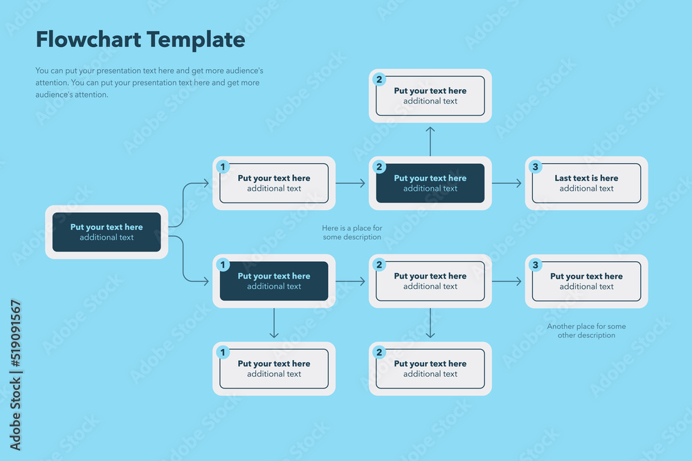 Aufkleber simple infographic for flowchart template with place for your content - blue version.