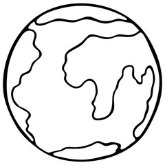 Fototapeta na wymiar Hand Drawn Black and White Doodle Earth Planet Isolated on White Background. Design Element for the Earth day and Ecological Promblems on the Planet.